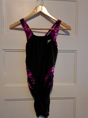 Speedo Black Swimsuit with purple/pink Accent Panels